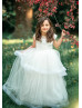 Ivory Pleated Satin Tulle Tiered Flower Girl Dress